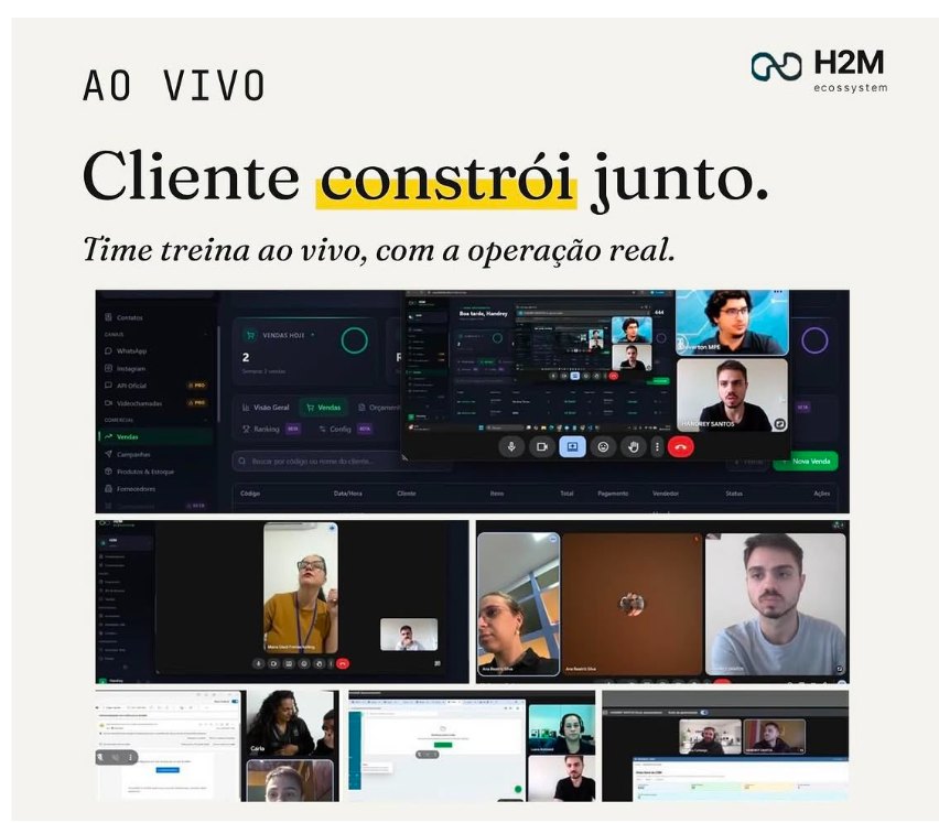Treinamento ao vivo da H2M — o cliente constrói junto, com a operação real